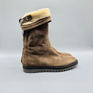 Aquatalia Boots Womens 6.5 Brown Suede Shearling Lined Paloma Winter Italy